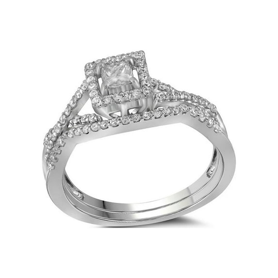 Diamond Princess 14kt White Gold Princess Diamond Bridal Wedding Ring Band Set 1/3 Cttw