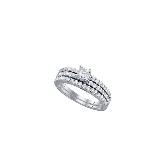 Diamond Princess 14kt White Gold Princess Diamond Bridal Wedding Ring Band Set 1 Cttw