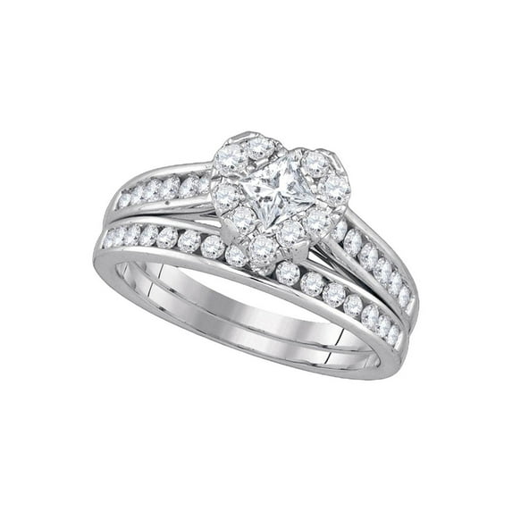 Diamond Princess 14kt White Gold Princess Diamond Bridal Wedding Ring Band Set 1 Cttw