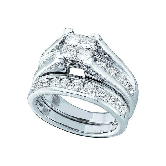 Diamond Princess 14kt White Gold Princess Diamond Bridal Wedding Ring Band Set 2 Cttw