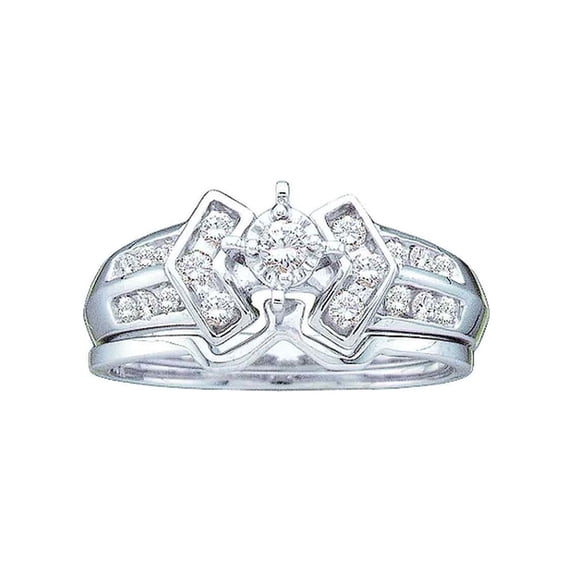 Diamond Princess 14kt White Gold Round Diamond Bridal Wedding Ring Band Set 1/4 Cttw