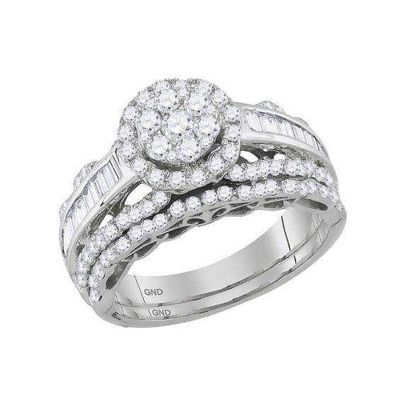 Diamond Princess 14kt White Gold Round Diamond Cluster Bridal Wedding Ring Band Set 1-1/2 Cttw