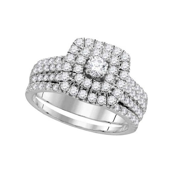 Diamond Princess 14kt White Gold Round Diamond Halo Bridal Wedding Ring Band Set 1-3/4 Cttw