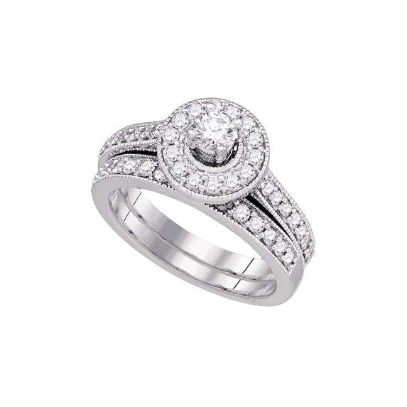 Diamond Princess 14kt White Gold Round Diamond Halo Bridal Wedding Ring Band Set 1 Cttw