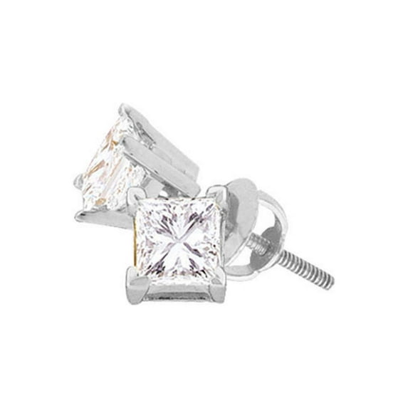Diamond Princess 14kt White Gold Unisex Princess Diamond Solitaire Studs Earrings 1/5 Cttw