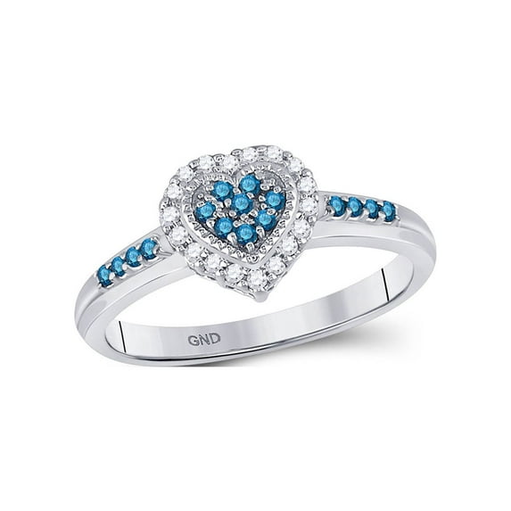 Diamond Princess 14kt White Gold Womens Round Blue Color Enhanced Diamond Heart Cluster Ring 1/4 Cttw