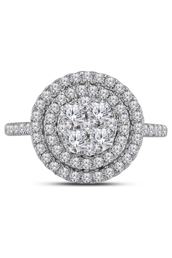 Diamond Princess 14kt White Gold Womens Round Diamond Concentric Double Halo Cluster Ring 1 Cttw