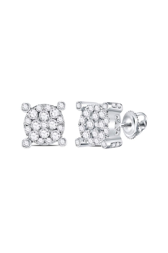 Diamond Princess 14kt White Gold Womens Round Diamond Corner Cluster Earrings 1/2 Cttw