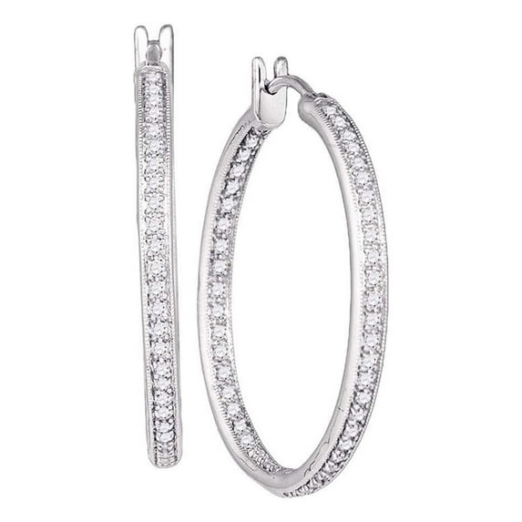 Diamond Princess 14kt White Gold Womens Round Diamond Inside Outside Hoop Earrings 1 Cttw