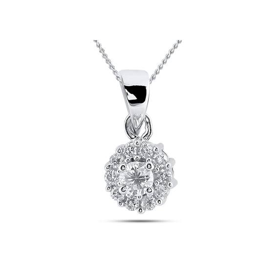 Diamond Princess 14kt White Gold Womens Round Diamond Solitaire Circle Frame Cluster Pendant 1/4 Cttw