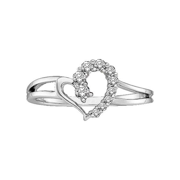Diamond Princess 14kt White Gold Womens Round Diamond Split-shank Simple Heart Ring 1/5 Cttw