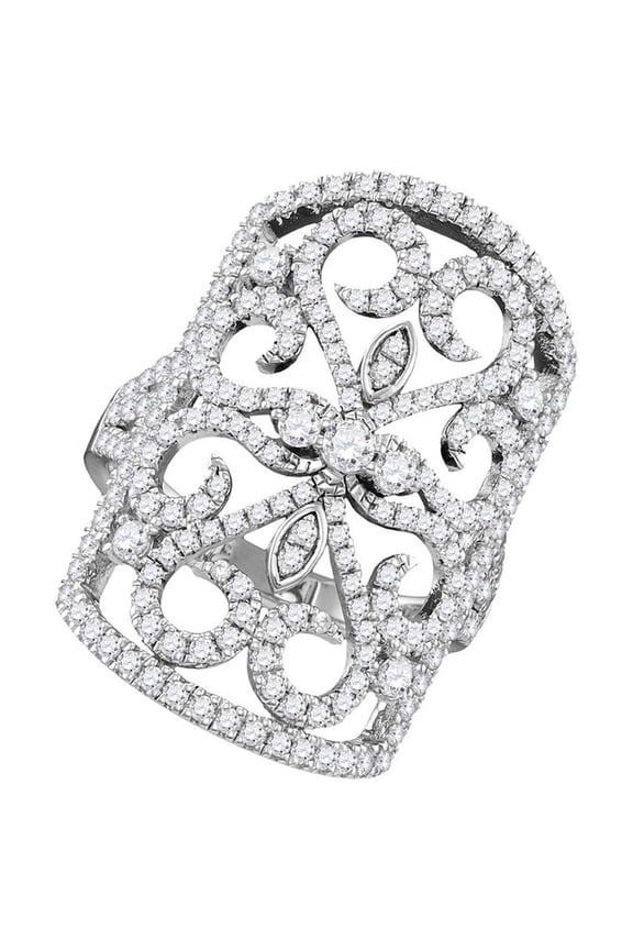 Diamond Princess 14kt White Gold Womens Round Diamond Vintage-style Knuckle Band Ring 1-5/8 Cttw