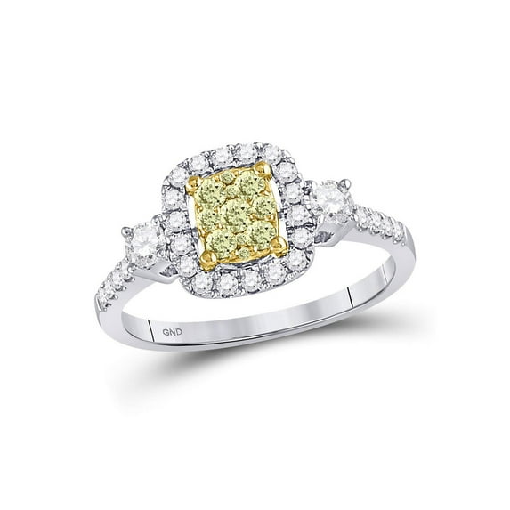 Diamond Princess 14kt White Gold Womens Round Yellow Diamond Square Frame Cluster Ring 5/8 Cttw