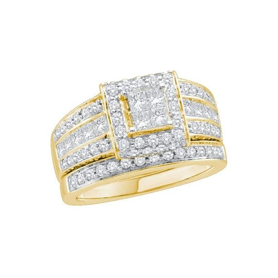 Diamond Princess 14kt Yellow Gold Diamond Princess Bridal Wedding Ring Band Set 1-1/2 Cttw