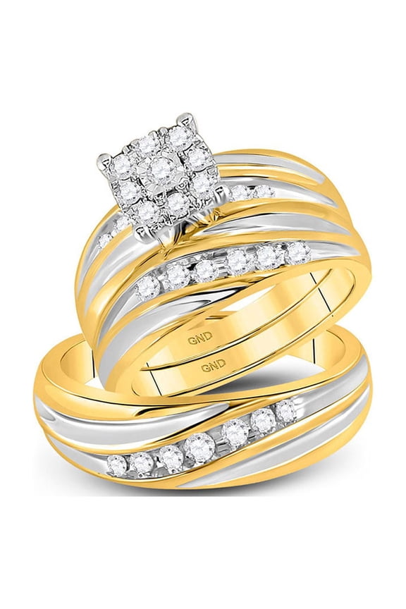 Diamond Princess 14kt Yellow Gold His Hers Round Diamond Cluster Matching Wedding Set 5/8 Cttw