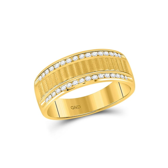 Diamond Princess 14kt Yellow Gold Mens Round Diamond Double Row Matte Textured Wedding Band Ring 1/3 Cttw
