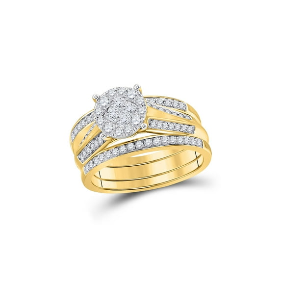 Diamond Princess 14kt Yellow Gold Princess Diamond Bridal Wedding Ring Band Set 1 Cttw