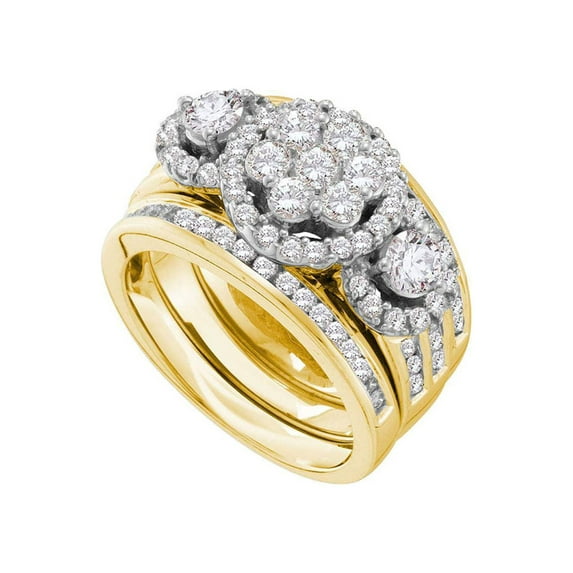 Diamond Princess 14kt Yellow Gold Round Diamond 3-Piece Bridal Wedding Ring Band Set 2 Cttw