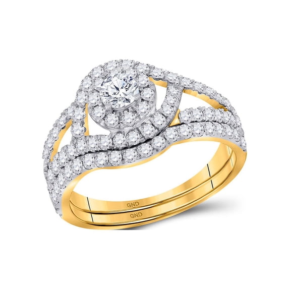Diamond Princess 14kt Yellow Gold Round Diamond Bridal Wedding Ring Band Set 1-1/4 Cttw