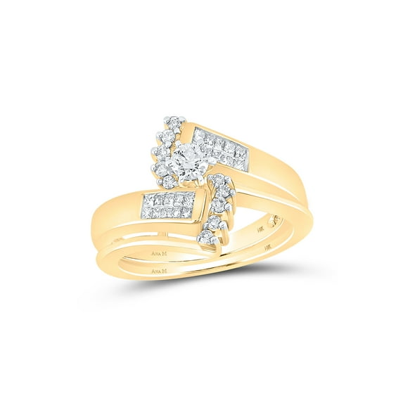 Diamond Princess 14kt Yellow Gold Round Diamond Bridal Wedding Ring Band Set 1/2 Cttw