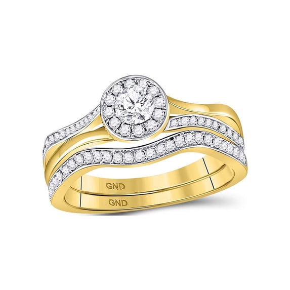 Diamond Princess 14kt Yellow Gold Round Diamond Bridal Wedding Ring Band Set 1/2 Cttw