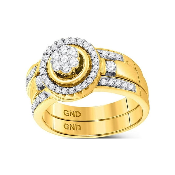 Diamond Princess 14kt Yellow Gold Round Diamond Bridal Wedding Ring Band Set 1/2 Cttw