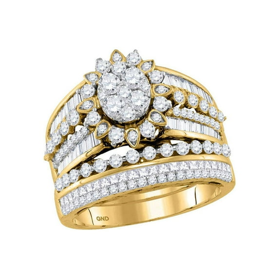 Diamond Princess 14kt Yellow Gold Round Diamond Cluster Bridal Wedding Ring Band Set 2 Cttw
