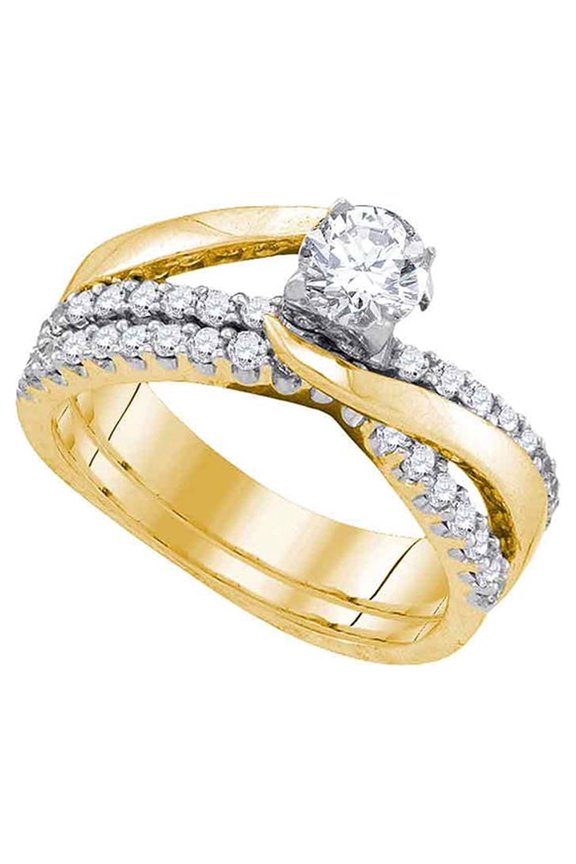 Diamond Princess 14kt Yellow Gold Round Diamond Elevated Bridal Wedding Ring Band Set 1 Cttw