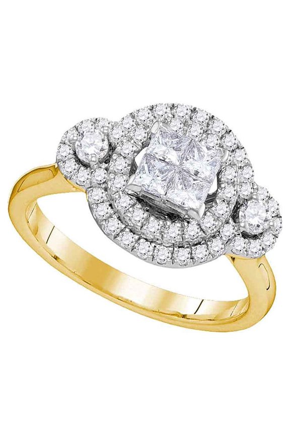 Diamond Princess 14kt Yellow Gold Womens Princess Diamond Circle Cluster Ring 7/8 Cttw