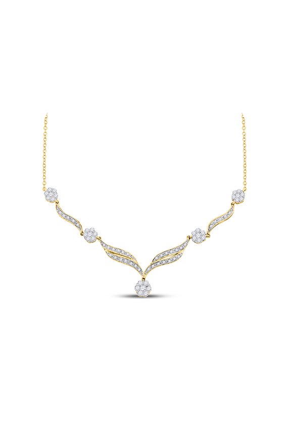 Diamond Princess 14kt Yellow Gold Womens Round Diamond Cluster Y-Shape Necklace 3/4 Cttw