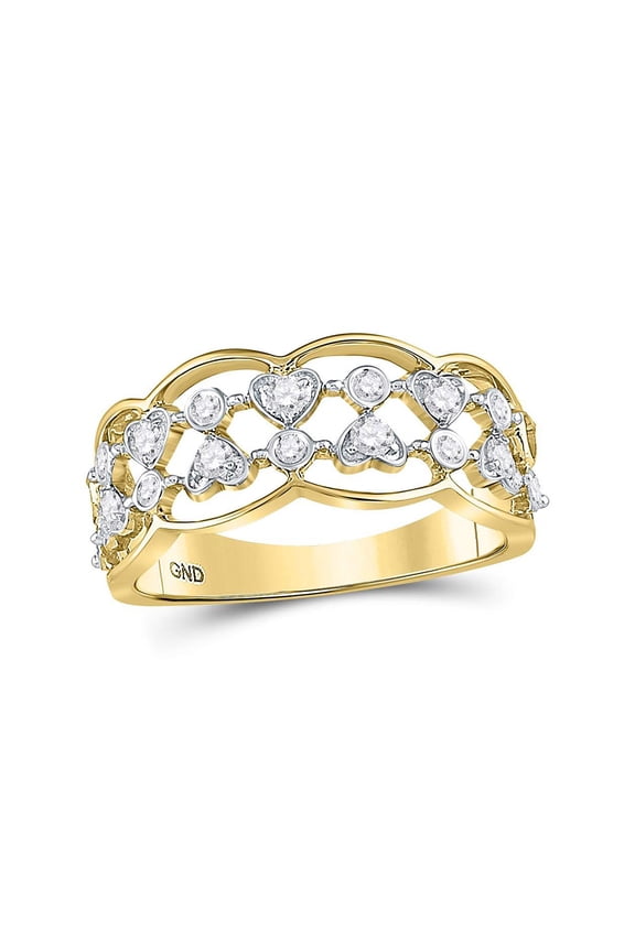 Diamond Princess 14kt Yellow Gold Womens Round Diamond Double Row Heart Dot Band Ring 1/3 Cttw