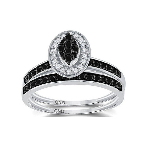 Diamond Princess Sterling Silver Round Black Color Enhanced Diamond Bridal Wedding Ring Band Set 1/2 Cttw