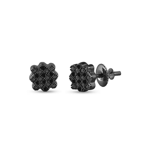 Diamond Princess Sterling Silver Round Black Color Enhanced Diamond Cluster Stud Earrings 1/20 Cttw