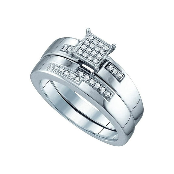 Diamond Princess Sterling Silver Round Diamond Bridal Wedding Ring Band Set 1/10 Cttw