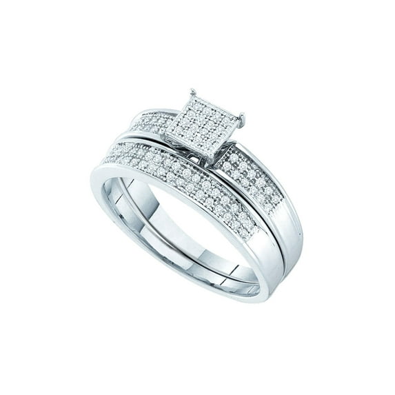 Diamond Princess Sterling Silver Round Diamond Bridal Wedding Ring Band Set 1/5 Cttw