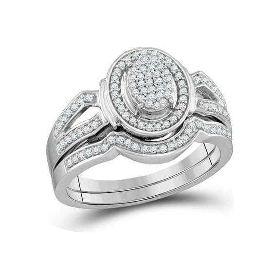 Diamond Princess Sterling Silver Round Diamond Oval Cluster Bridal Wedding Ring Band Set 1/3 Cttw