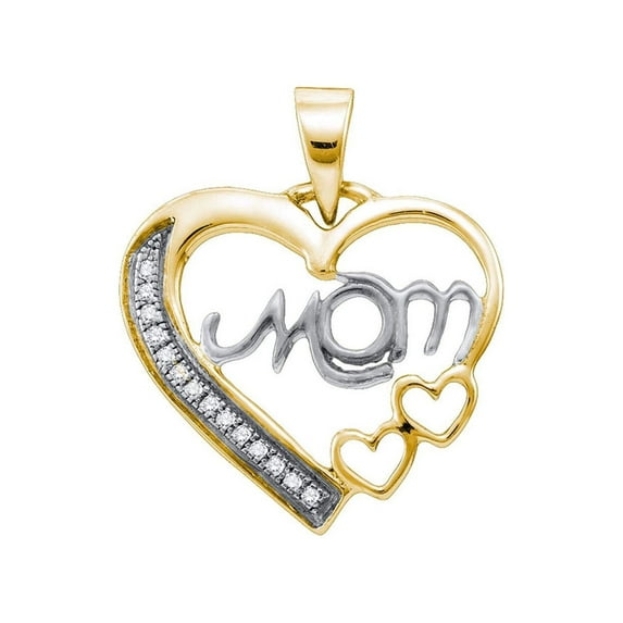 Diamond Princess Sterling Silver White Diamond Mom Mothers Womens Heart Yellow-tone Pendant 1/20 Cttw