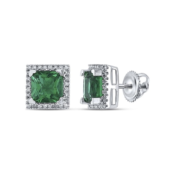 Diamond Princess Sterling Silver Womens Princess Lab-Created Emerald Solitaire Stud Earrings 1-3/4 Cttw