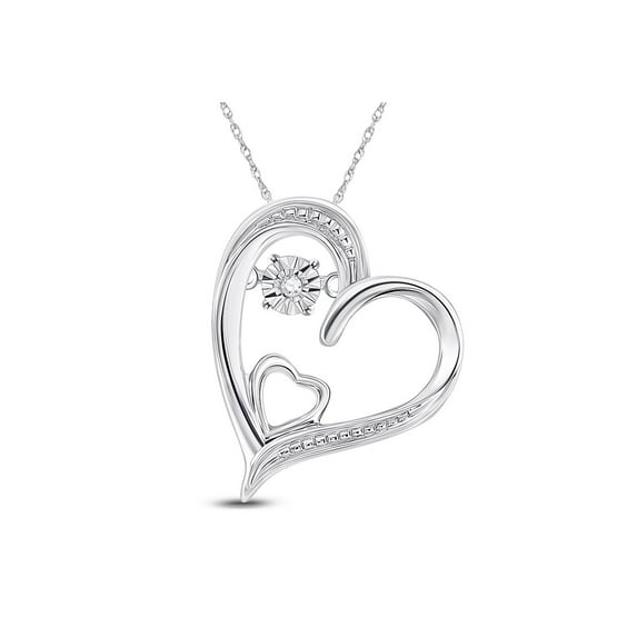 Diamond Princess Sterling Silver Womens Round Diamond Double Heart Moving Twinkle Pendant .01 Cttw
