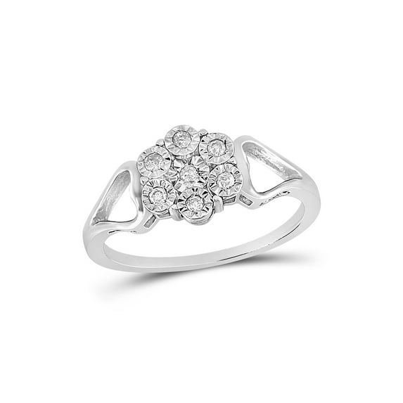 Diamond Princess Sterling Silver Womens Round Diamond Illusion-set Flower Cluster Ring 1/8 Cttw