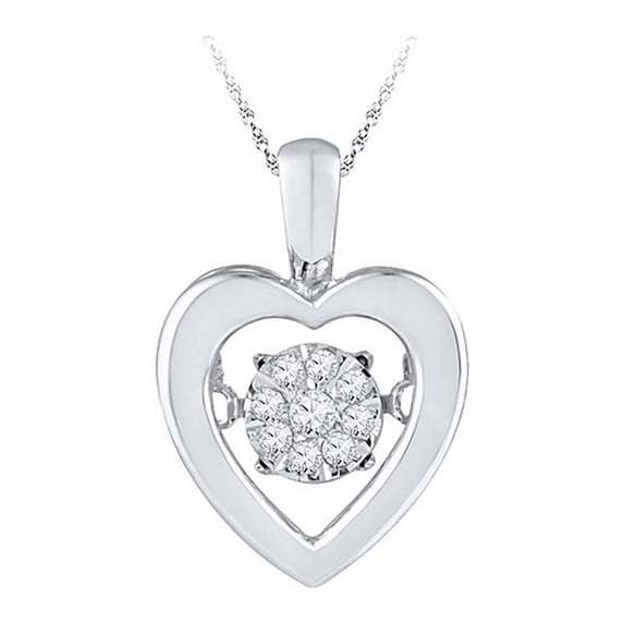 Diamond Princess Sterling Silver Womens Round Diamond Moving Twinkle Heart Pendant 1/10 Cttw