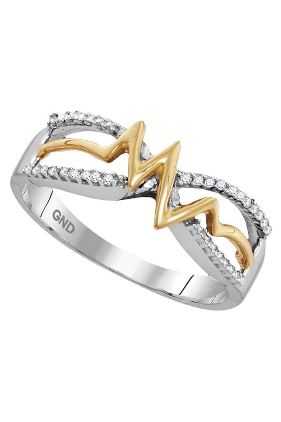 Diamond Princess Sterling Silver Womens Round Diamond Yellow-tone Heartbeat Band Ring 1/20 Cttw