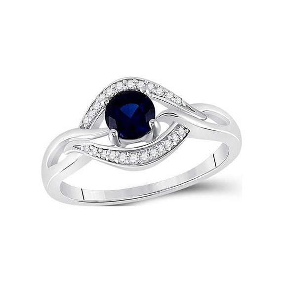 Diamond Princess Sterling Silver Womens Round Lab-Created Blue Sapphire Solitaire Diamond Ring 5/8 Cttw
