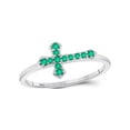 thumbnail image 1 of Diamond Princess Sterling Silver Womens Round Lab-Created Emerald Cross Religious Ring 1/8 Cttw, 1 of 1