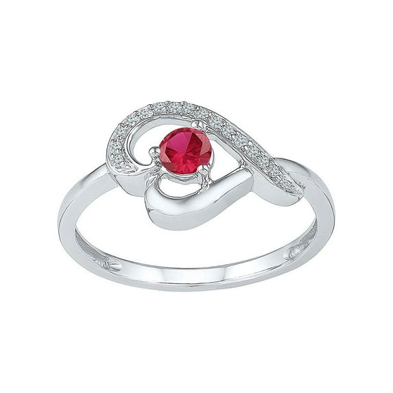 Diamond Princess Sterling Silver Womens Round Lab-Created Ruby Diamond Heart Ring 1/2 Cttw