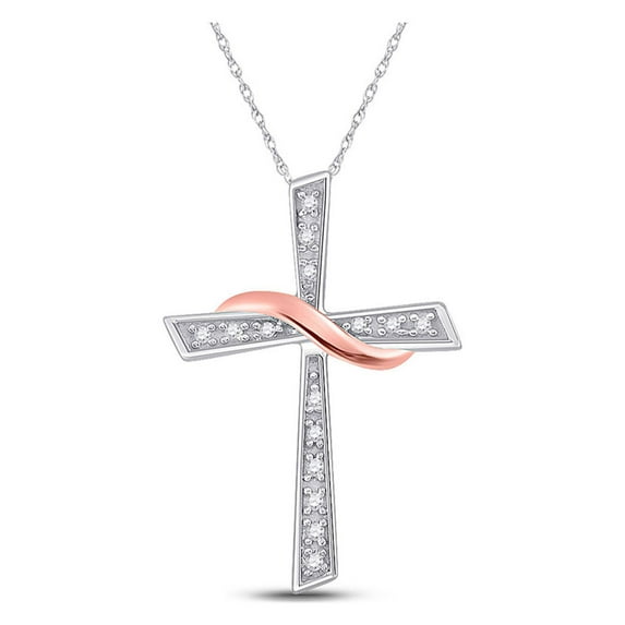 Diamond Princess Two-tone Sterling Silver Womens Round Diamond Cross Pendant 1/20 Cttw