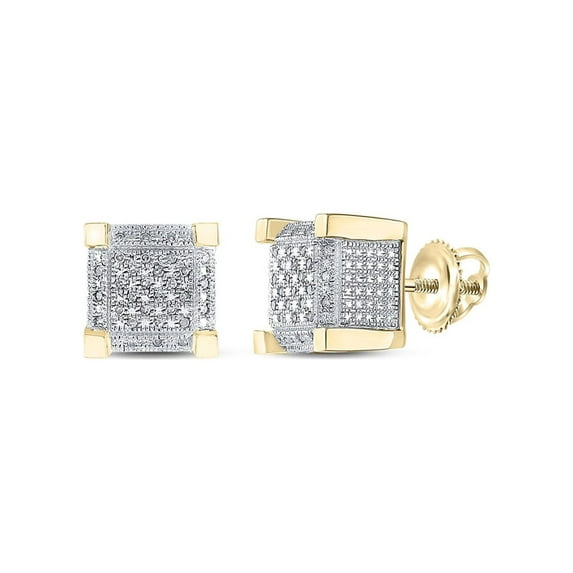 Diamond Princess Yellow-tone Sterling Silver Mens Round Diamond 3D Cube Square Earrings 1/5 Cttw