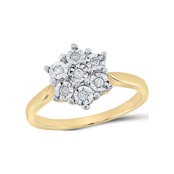 Diamond Princess Yellow-tone Sterling Silver Womens Round Diamond Illusion-set Flower Cluster Ring 1/10 Cttw