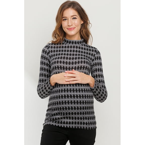 Diamond Print Mock Neck Maternity Top