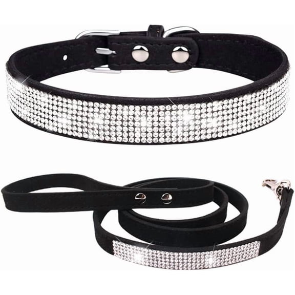 Diamond Puppy Collar and Leash Set, Pretty Rhinestone Bling Cat Collar Fancy Crystal Glitter Jewel Girl Kitten Collars for XXS XS Small Medium Female Pet Dogs, Hot Pink XXSmall